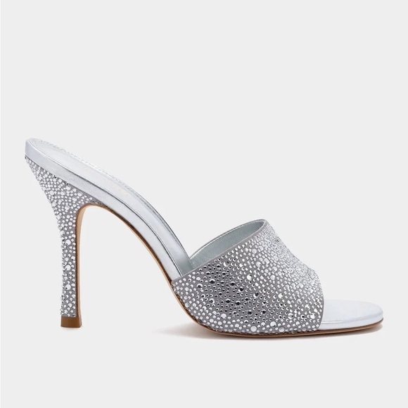 Larroude Colette Crystal & Suede Mule Heels w. Rhinestones in Silver Gray 9 - Picture 12 of 14